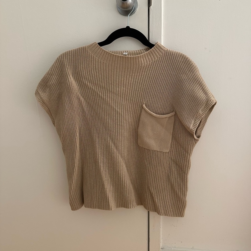 Beige Knit Top with Pocket